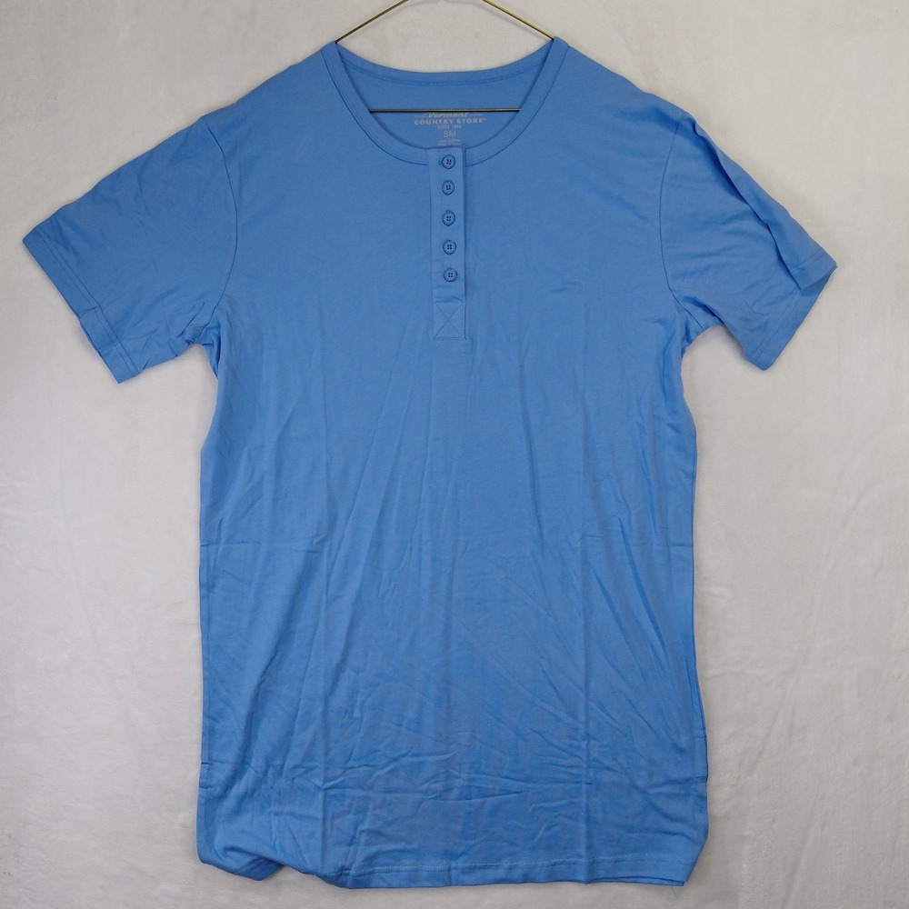 Vermont Country Store Womens Blue Cotton Short Sleeve Henley Top Size SM
